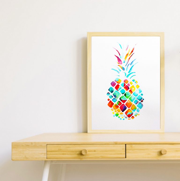 Watercolor painting of a pineapple for a baby room